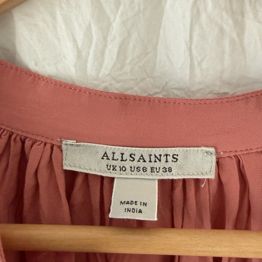 All Saints Womens Long‎ Sleeve Hezzy Blouse Top Size US 6 Coral Salmon Pink - Picture 3 of 12